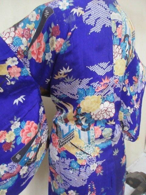 1 иен б/у натуральный шелк длина перо тканый японский костюм пальто . эпонж античный retro . место машина цветочный принт модный высококлассный . длина 90cm.63cm[ сон работа ]***
