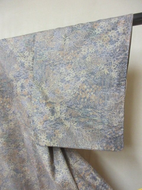 1円 良品 正絹 着物 小紋 染大島紬 和装 鮫 花柄 草花 風景 可愛い お洒落 高級 袷 身丈154cm 裄63cm【夢職】★★★の画像6