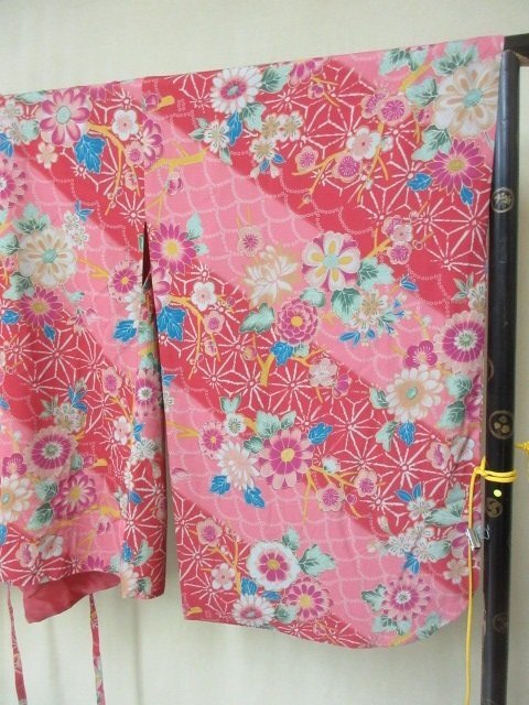 1 jpy superior article silk door garment Japanese clothes coat diagonal . flax. leaf blow ... floral print stylish high class . length 74cm.73cm[ dream job ]***