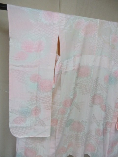 1 иен б/у натуральный шелк длинное нижнее кимоно кимоно с длинными рукавами для тип . японский костюм персик цвет .. градация .... форма цветочный принт модный . длина 121cm.62cm[ сон работа ]***