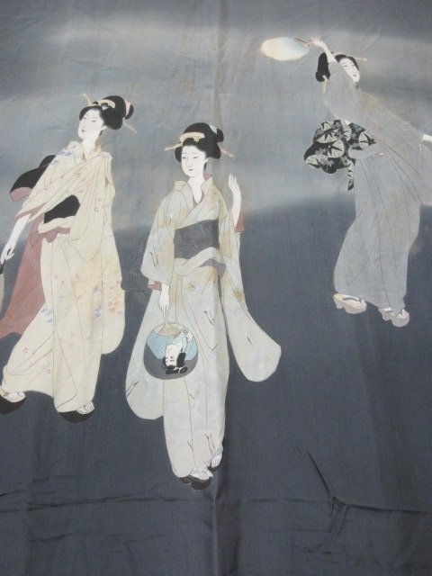 1 иен б/у натуральный шелк длинное нижнее кимоно мужской японский костюм японская одежда античный столица прекрасный человек персона праздник высококлассный . симпатичный . длина 136cm.66cm[ сон работа ]***