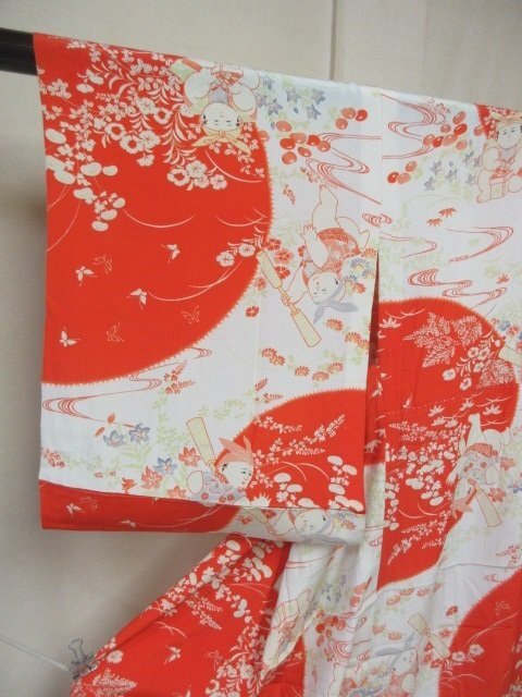 1 иен хорошая вещь натуральный шелк длинное нижнее кимоно .. тип . японский костюм японская одежда античный Taisho роман Tang . цветочный принт полька-дот одиночный . длина 135cm.65cm[ сон работа ]***
