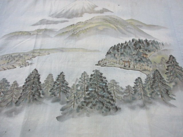 1円 中古 化繊 長襦袢 男性用 浮世絵 富士山 雲海 風景 森林 立木 高級 渋カッコいい 袖無双 身丈130cm 裄68cm【夢職】★★の画像1