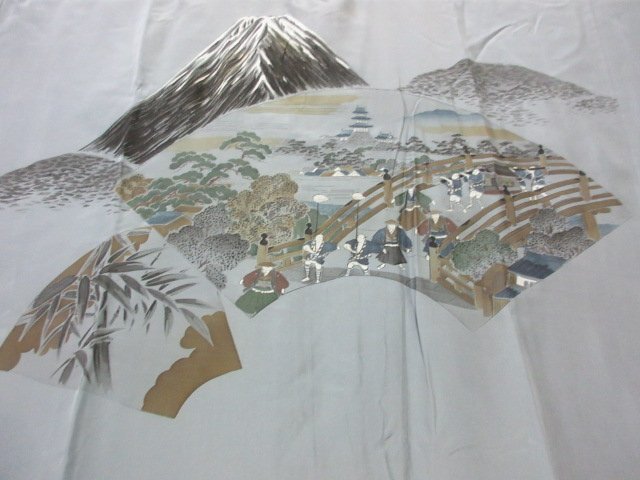 1円 良品 正絹 長襦袢 男性用 浮世絵 風景 地紙 富士山 大名行列 高級 渋カッコいい 袷 身丈135cm 裄70cm【夢職】★★★の画像1