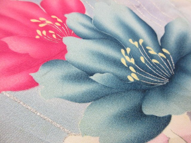 1 jpy used silk kimono long-sleeved kimono ... industry go in . dyeing dividing blow .... flower .. high class . length 153cm.67cm[ dream job ]***