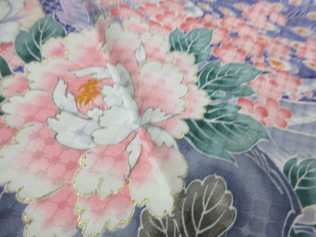 1円 良品 正絹 着物 訪問着 縮緬 入学 卒業 花喰い鳥 裂取 四季花 草花 おしゃれ 高級 袷 身丈156cm 裄65cm【夢職】★★★_画像10