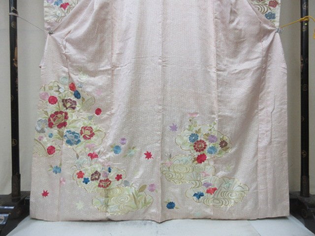 1 jpy superior article silk kimono long-sleeved kimono .. type . Japanese clothes antique gold piece . blow .... flower stylish . length 157cm.61cm[ dream job ]***