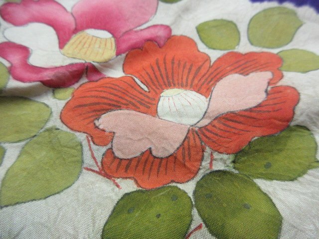1 jpy superior article silk feather woven Japanese clothes coat .. antique retro total aperture stop plum branch flower floral print high class . length 83cm.66cm[ dream job ]***