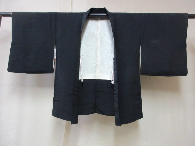 1 jpy superior article silk feather woven Japanese clothes coat .. black . none embroidery aperture stop .. leaf maple branch flower stylish high class . length 70cm.61cm[ dream job ]***