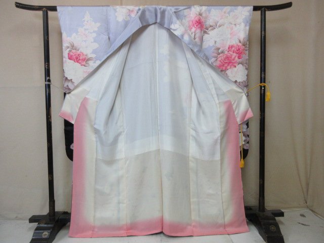 1 jpy used silk kimono long-sleeved kimono .. type . Japanese clothes dyeing dividing .. rose . flower high class . length 153cm.68cm[ dream job ]***