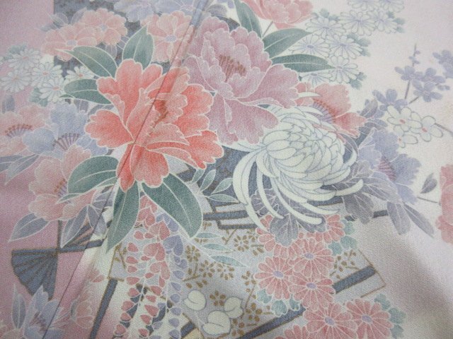 1円 良品 正絹 着物 訪問着 縮緬 式典 和装 花柄 草花 川沿い かわいい 高級 袷 身丈156cm 裄64cm【夢職】★★★の画像9