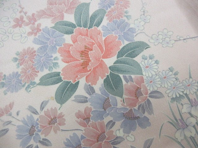 1円 良品 正絹 着物 訪問着 縮緬 式典 和装 花柄 草花 川沿い かわいい 高級 袷 身丈156cm 裄64cm【夢職】★★★の画像8