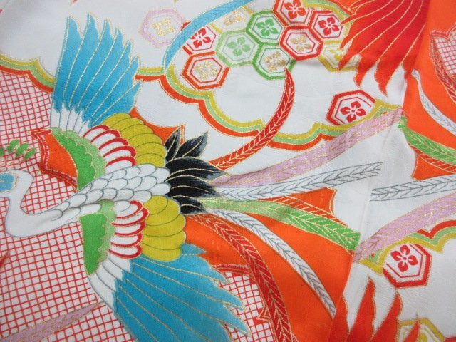 1 иен хорошая вещь натуральный шелк женщина . ребенок кимоно .. "Семь, пять, три" японский костюм античный феникс . цветок черепаха . высококлассный . длина 124cm.57cm[ сон работа ]***