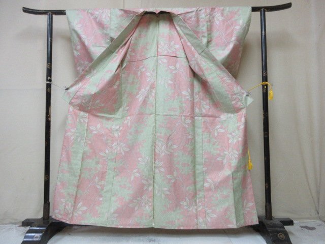 1 иен хорошая вещь натуральный шелк кимоно подлинный грязь Ooshima эпонж katas тип maru ki японский костюм ветка лист ветка цветок черепаха . высококлассный . длина 150cm.64cm * замечательная вещь *[ сон работа ]****