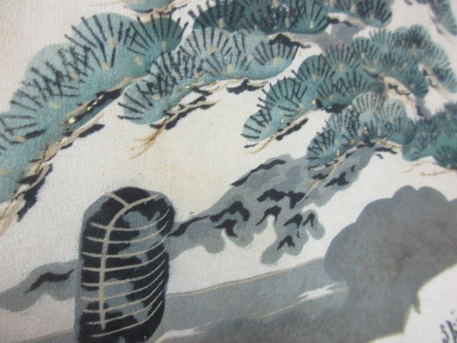 1 jpy used silk long kimono-like garment for man Japanese clothes ukiyoe booklet ground paper scenery secondhand book high class . good-looking . length 129cm.67cm[ dream job ]***