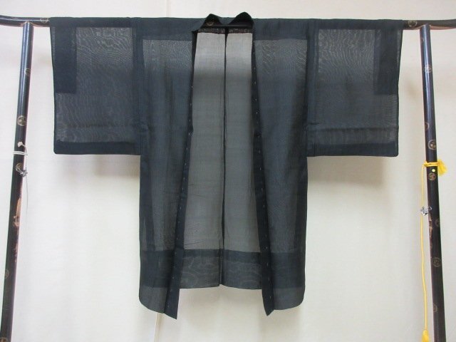 1 jpy superior article silk length feather woven . Japanese clothes antique black . none plain for man single . length 99cm.62cm[ dream job ]***