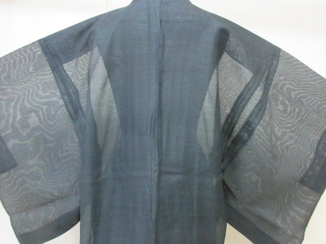 1 jpy superior article silk length feather woven . Japanese clothes antique black . none plain for man single . length 99cm.62cm[ dream job ]***