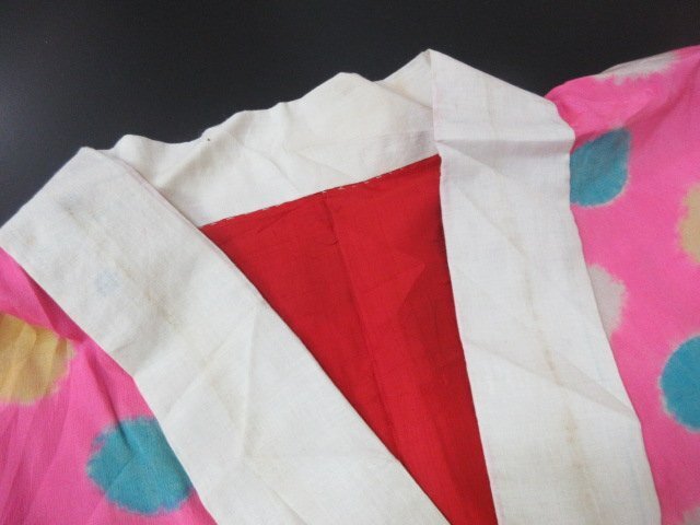 1 иен хорошая вещь натуральный шелк длинное нижнее кимоно ... шелк тип . японский костюм античный .. диафрагмирования полька-дот симпатичный . длина 116cm.65cm[ сон работа ]***