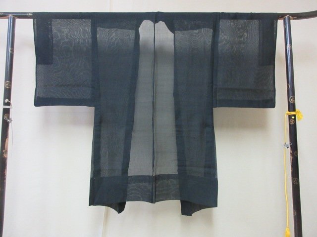 1 jpy superior article silk length feather woven . Japanese clothes antique black . none plain for man single . length 99cm.62cm[ dream job ]***