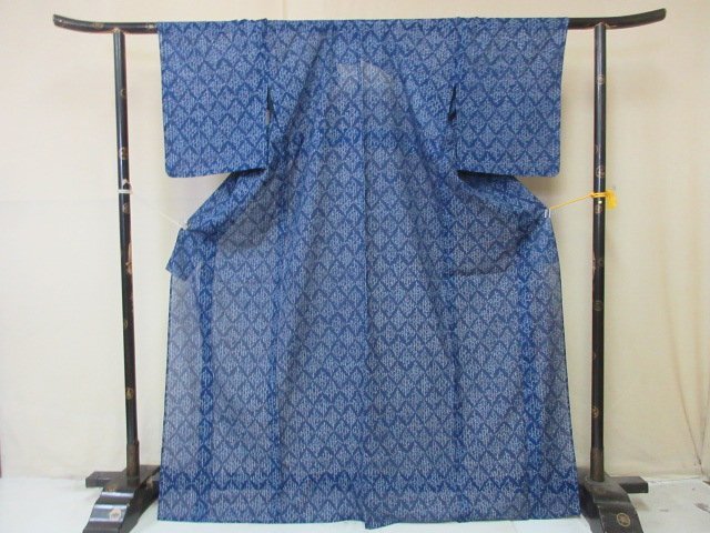 1 jpy superior article .. kimono . summer thing fine pattern ... Japanese clothes blue branch leaf stylish high class single . length 159cm.62cm[ dream job ]***