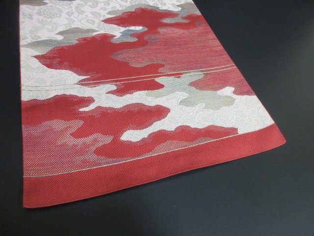 1 jpy superior article silk Nagoya obi genuine . front Hakata woven olientaru.. flower Tang . floral print six through pattern 9 size obi high class length 359cm[ dream job ]***
