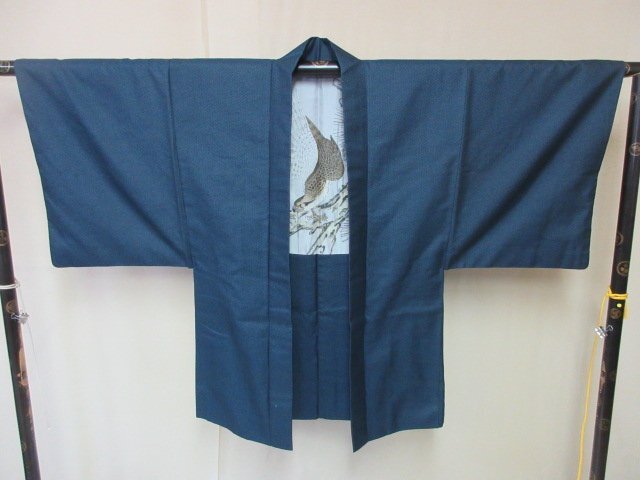 1 jpy superior article silk for man ensemble kimono Indigo mud Ooshima pongee Japanese clothes type . Japanese clothes turtle .... what . feather reverse side high class . length 138cm.67cm[ dream job ]***