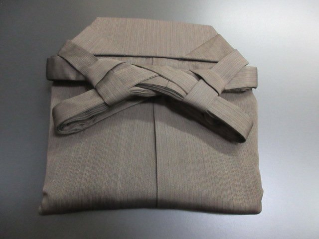 1円 良品 正絹 行灯袴 男性用 茶色 縞 式典 和装 和服 ヘラ付き 紐下83cm 高級【夢職】★★★の画像1