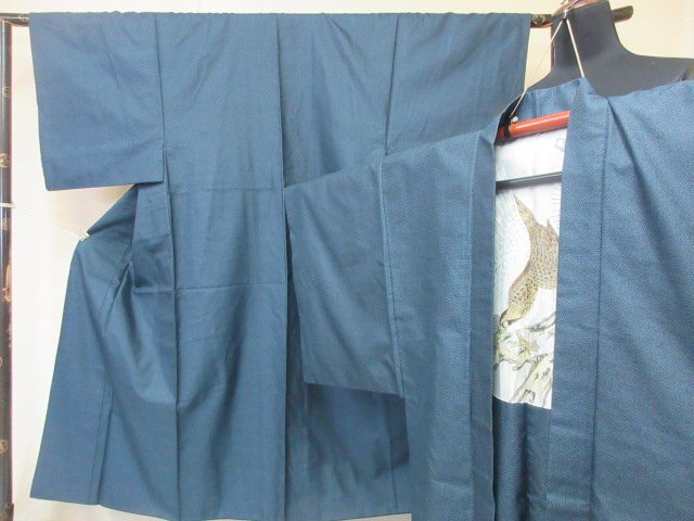 1 jpy superior article silk for man ensemble kimono Indigo mud Ooshima pongee Japanese clothes type . Japanese clothes turtle .... what . feather reverse side high class . length 138cm.67cm[ dream job ]***