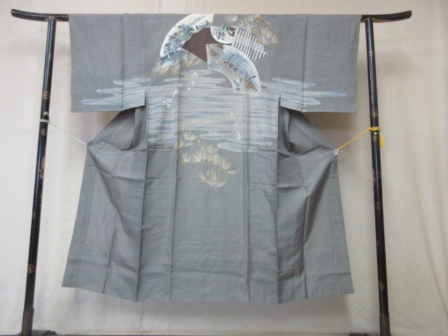 1 иен хорошая вещь натуральный шелк длинное нижнее кимоно мужской японский костюм японская одежда античный картина в жанре укиё земля бумага Tokai дорога пейзаж высококлассный . симпатичный . длина 133cm.68cm[ сон работа ]***