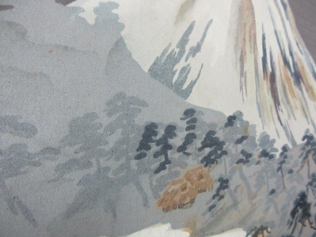 1 иен б/у .. длинное нижнее кимоно мужской японский костюм японская одежда картина в жанре укиё гора Фудзи дом магазин . чай магазин сосна . пейзаж высококлассный . симпатичный одиночный . длина 129cm.66cm[ сон работа ]**