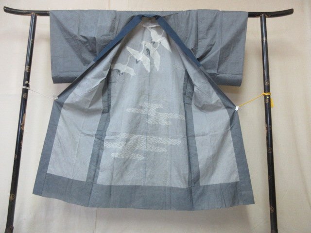 1 jpy used .. long kimono-like garment for man Japanese clothes Japanese clothes ukiyoe . crane crane thousand feather crane high class . good-looking single . length 126cm.65cm[ dream job ]**