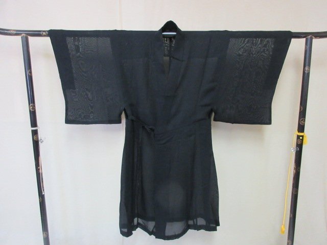 1円 良品 正絹 法衣 黒衣 紗 夏物 御祭服 師衣 神主 神官 衣装 法衣店 京都 装束 お寺 神社 無地 身丈108cm【夢職】★★★_画像1