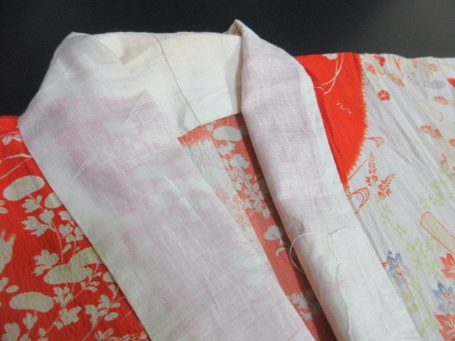 1 иен хорошая вещь натуральный шелк длинное нижнее кимоно .. тип . японский костюм японская одежда античный Taisho роман Tang . цветочный принт полька-дот одиночный . длина 135cm.65cm[ сон работа ]***
