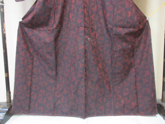 1 иен хорошая вещь натуральный шелк кимоно эпонж подлинный хлопок .. японский костюм японская одежда лен. лист . какой ... модный высококлассный . длина 155cm.64cm[ сон работа ]***