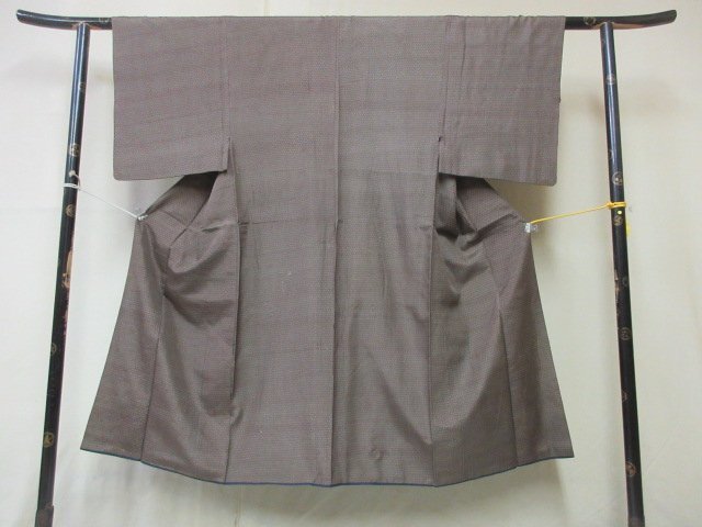 1円 中古 正絹 長着 着物 紬 男性用 和装 和服 アンティーク 花菱 幾何学 抽象 袷 身丈128cm 裄64cm 【夢職】★★★の画像1