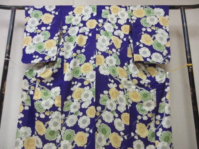 1 иен хорошая вещь натуральный шелк кимоно японский костюм японская одежда .... античный Taisho роман . -слойный слива ветка лист модный высококлассный . длина 141cm.64cm[ сон работа ]***