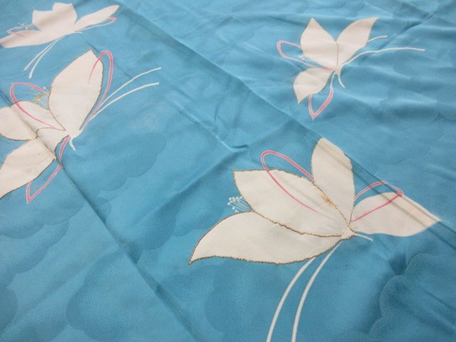 1 jpy superior article .. kimono visit wear ... type . Japanese clothes antique light blue gold piece embroidery butterfly high class . length 150cm.62cm[ dream job ]***