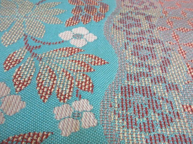 1 иен хорошая вещь натуральный шелк Nagoya obi obi земля ткань японский костюм японская одежда античный olientaru.. цветок Tang . цветок 7 сокровищ модный длина 404cm[ сон работа ]***