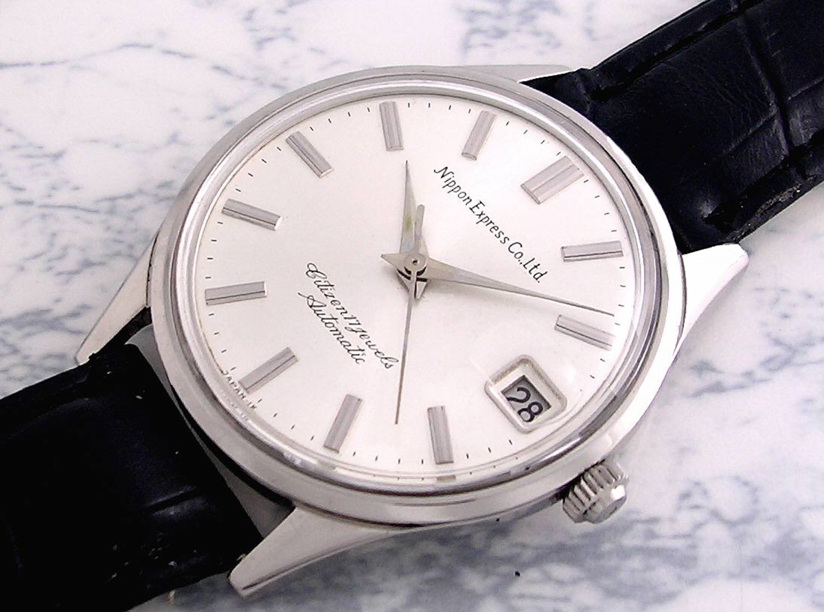 ＯＨ済　ダブルネーム　二ホンエキスプレス　日本通運　シチズン　ホーマーデート　１７石　風防新品　１９６７年物　手巻き機能付自動巻