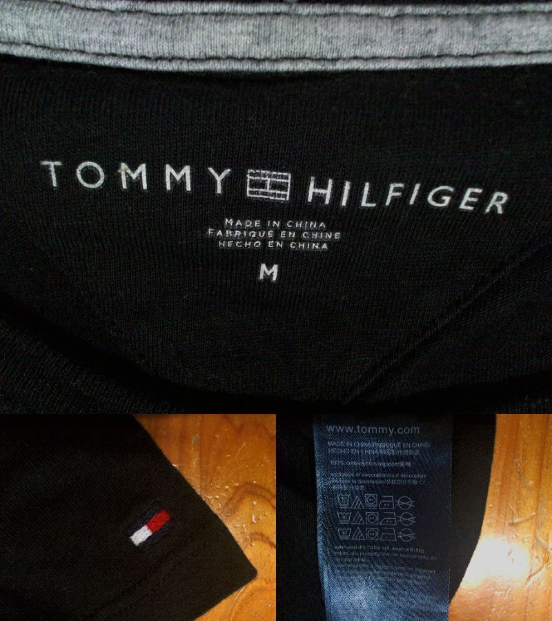 ☆トミーヒルフィガー 【TOMMY HILFIGER】ロゴ クルーネック半袖シャツ コットンＴシャツ M 黒 ブラック の画像10