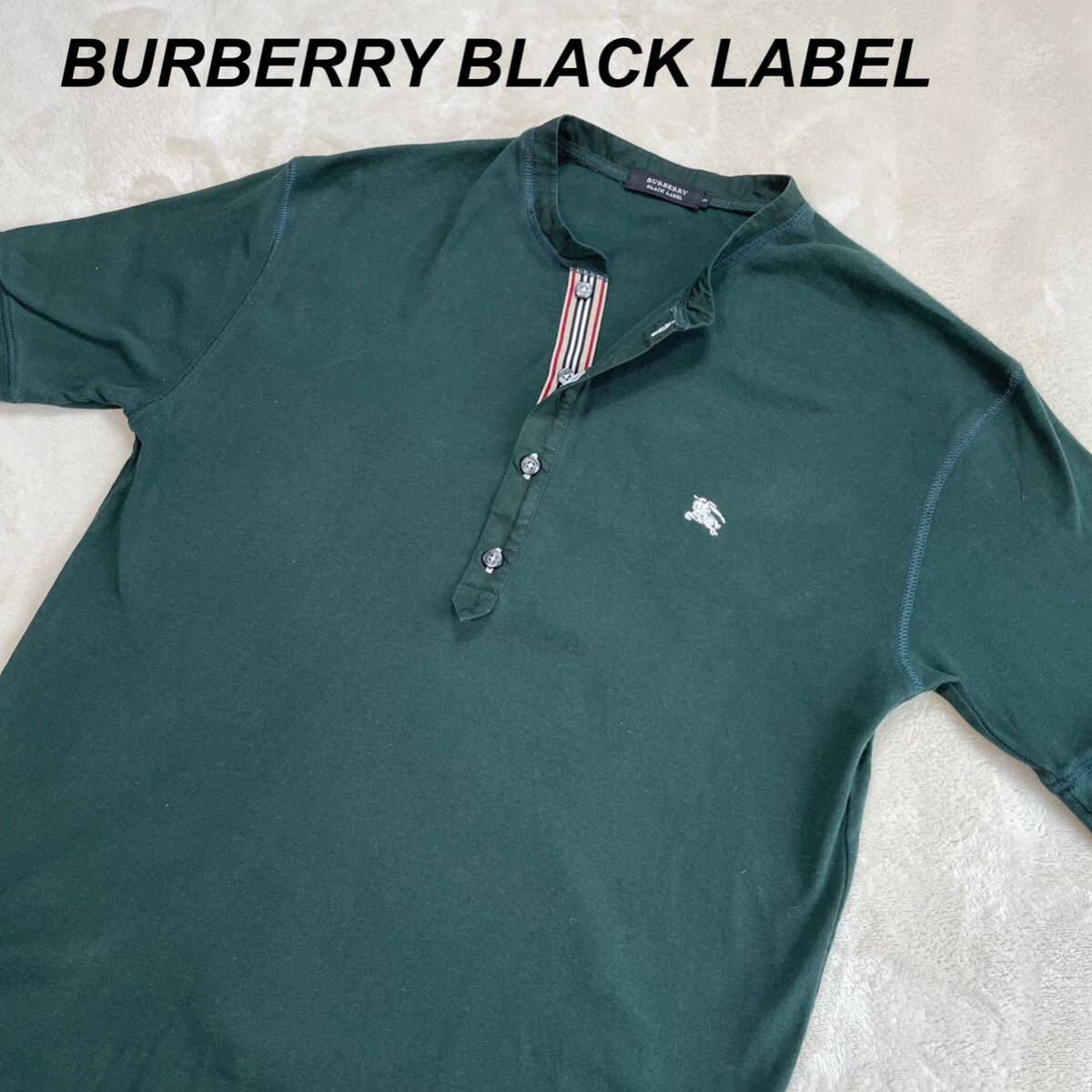 【美品】BURBERRY BLACK LABEL ノバチェック シャツ カットソ半袖 鹿の子 バーバリー ヘンリーネック ホース刺繍 Lサイズの画像1
