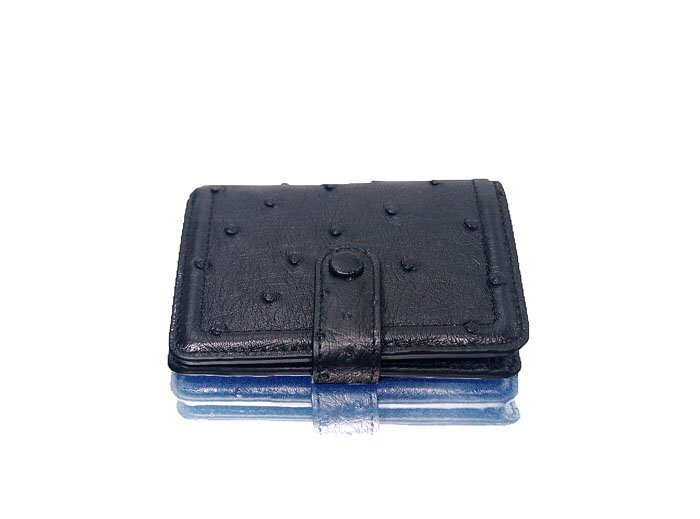 格安～オーストリッチ 二つ 折財布 ブラック フルポイント 実物画像 新品 美品 整ったクイールマークが魅力 ゆうパケットでお届けです。_画像4