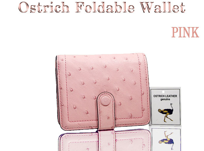 格安～オーストリッチ 二つ 折財布 ピンク フルポイント 新品 美品 フェミニンで愛らしいクイールマーク_オーストリッチ 二つ 折財布 ピンク