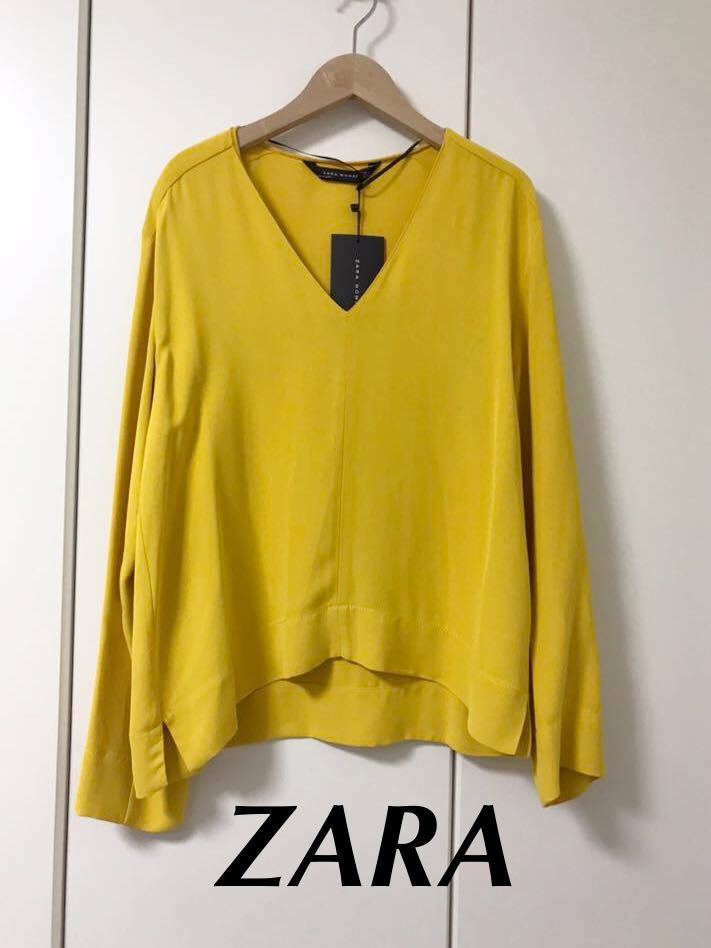 ZARA Vネック ブラウス ドロップショルダー 無地 長そでブラウス　170111