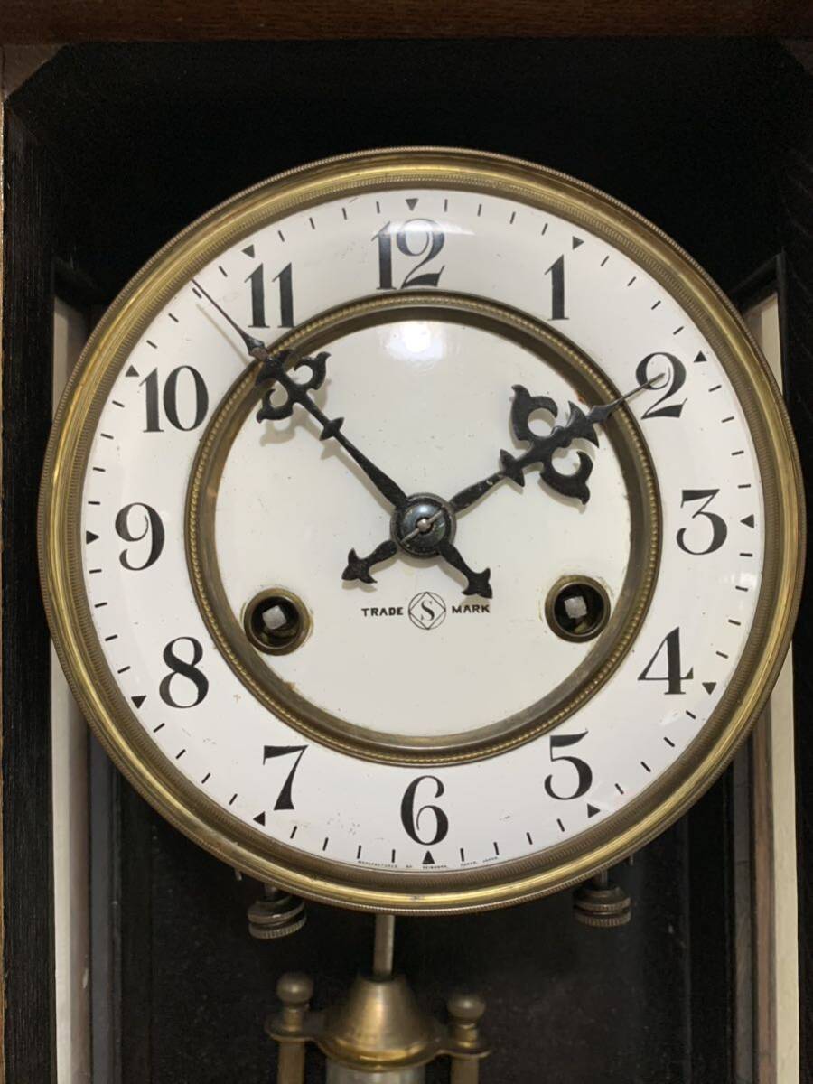 精工舎 筋硝子 柱時計 動作品 6インチ 琺瑯 ホーロー 文字盤 古時計 ゼンマイ式 掛時計 振り子時計 アンティーク レトロ の画像7