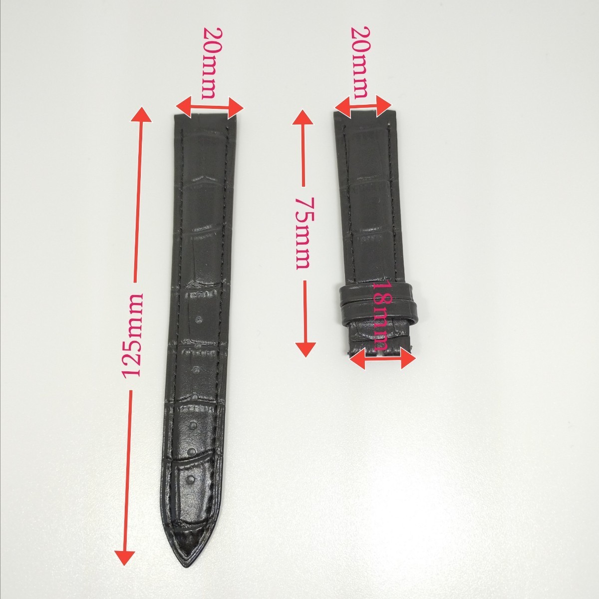 20mm 本革 腕時計 レザーベルト 交換ベルトバンド 片開き Dバックル付き バネ棒 バネ棒外し付き 竹斑 黒 ブラック B17_画像2