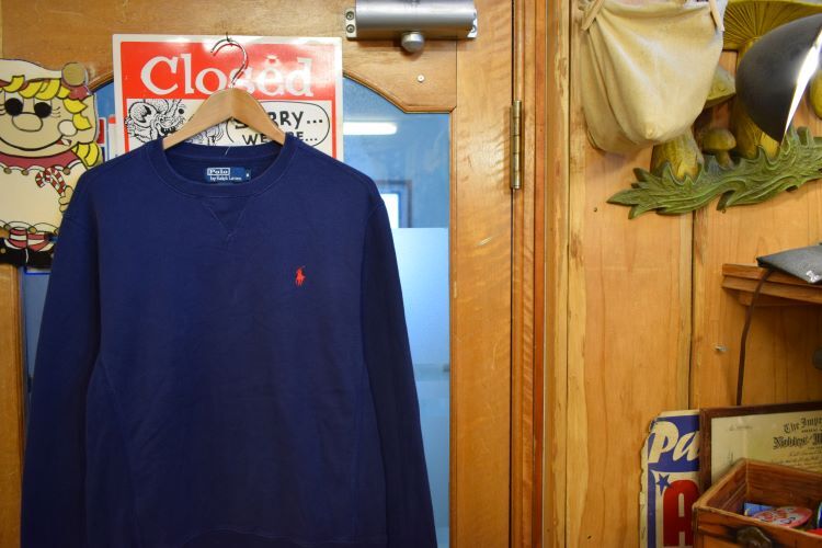 gdo color 90s Vintage POLO Polo RalphLauren Ralph Lauren front V sweat sweatshirt M navy navy blue color American Casual Street h23651