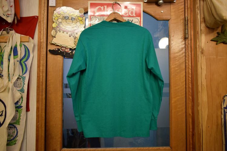 グッドプリント◎90sビンテージanvilアンビルボディオールコットンクラッシュプリント長袖TシャツMグリーン系緑アメカジジュース h23734_画像6