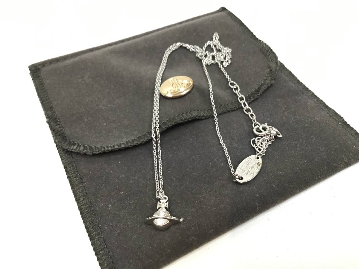 2354■ Vivienne Westwood ヴィヴィアン ウエストウッド ネックレス レディース アクセサリー ストーン SILVER シルバー 袋付の画像1