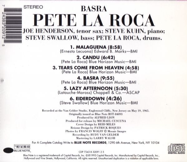 CD　★Pete La Roca Basra　輸入盤　(Blue Note CDP 7243 8 32091 2 5)　新品ケース　帯付_画像3